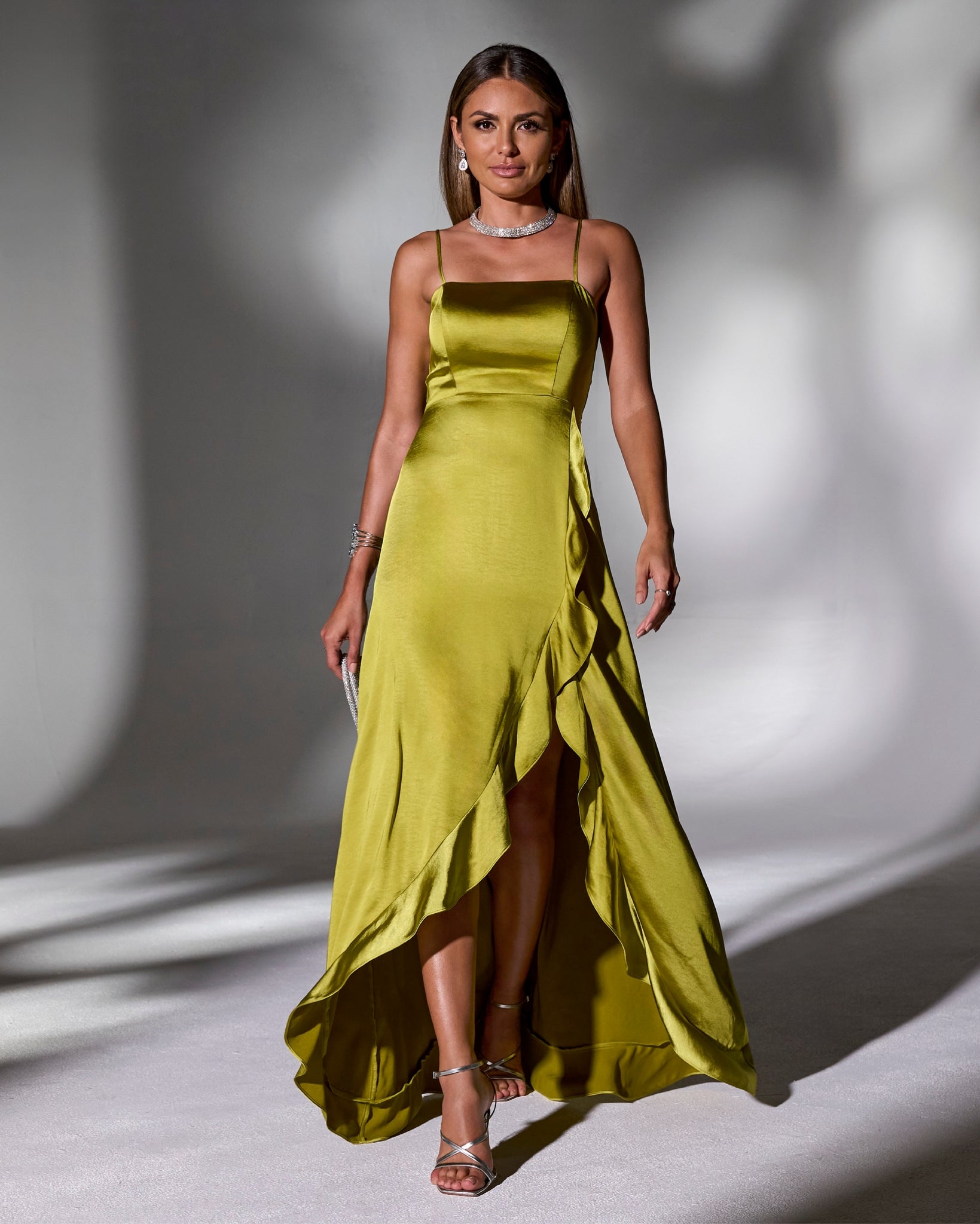 Luxe Satin Ruffle Gown Citronelle