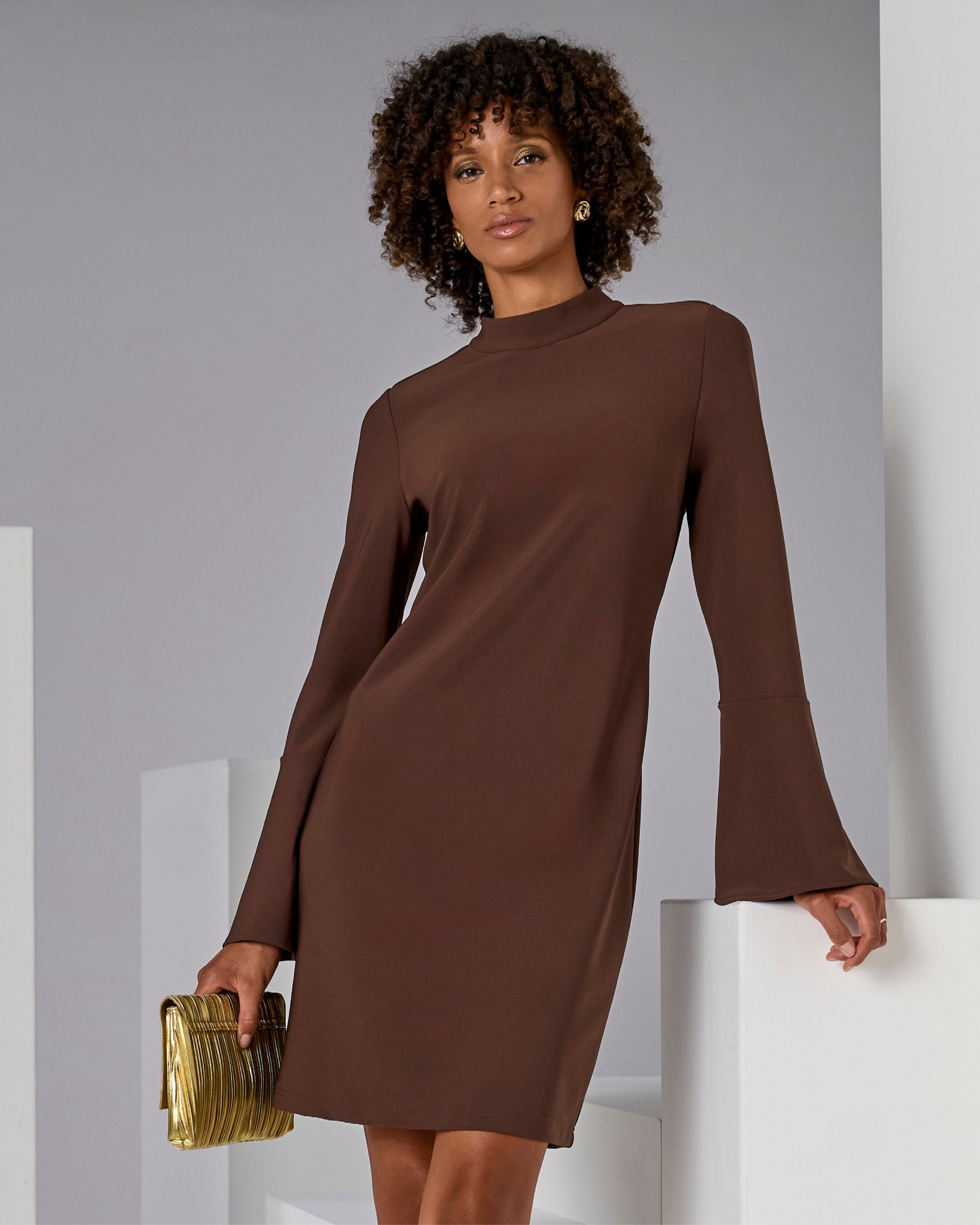Beyond Travel Bell Sleeve Dress Coffee Bean