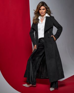 Luxe Shawl Collar Full Length Double Breasted Coat Black
