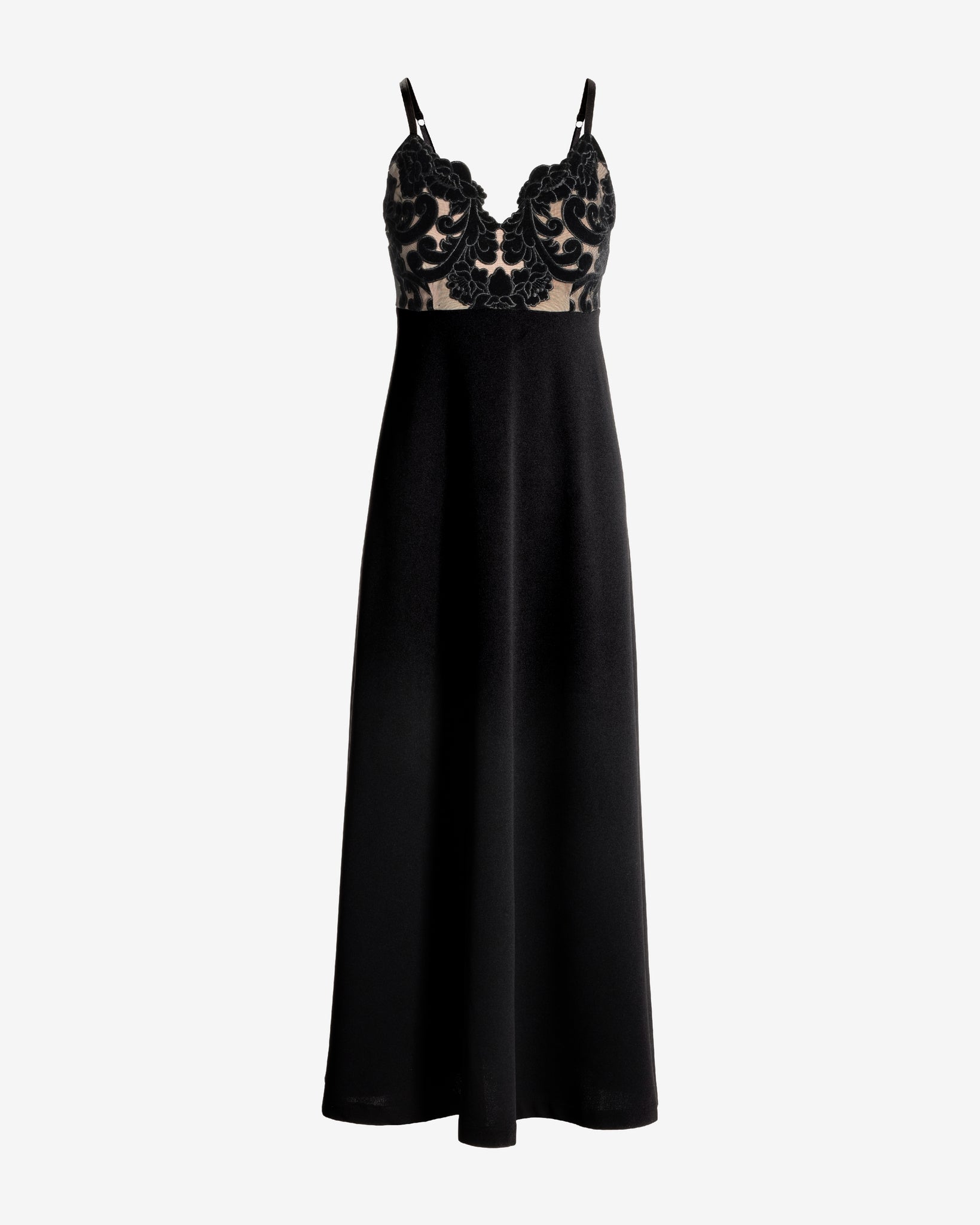 Floral Velvet Bodice A-Line Maxi Dress Black - Image 2